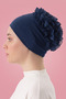 Seamless Ruffled Combed Cotton Bonnet Navy Blue - All-Day Comfort, Voluminous Hijab Bonnet - 3