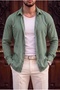 Oslo men's green linen-look self-patterned shirt - 2