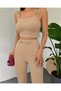 Women's Chain Strap Crop Imported Crepe Blouse and Trousers Two-Piece Set - 2