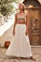 Italian Ecru Crinkle Elastic Waist Casual Viscose Long Woven Skirt 93 70 - 5