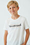 Boy's Short Sleeve T-Shirt with Colorful Text Print, Ages 9-14, Ecru - 2