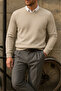 Men's Crew Neck Slim Fit Cream Sweatshirt - 4