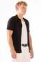 Men's slim fit polo collar black knit t-shirt - 2