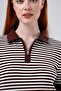 Women's Polo Neck Zipper Short Sleeve Striped Patterned Knitted Blouse - 2