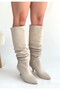 Zelya beige leather high heel boots