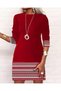 Women's Long Sleeve Crew Neck Two-Thread Dress with Printed Sleeves and Hem