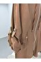 Hooded Zippered Cap with Sleeve Epaulet Detail in Beige - 2