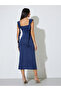 Blue Sleeveless Midi Dress with Ruffles - 5
