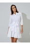 Off White Cotton Schiffli 3/4 Sleeves Mini Dress - 2