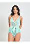 Green Lace Panel Bow Detail Bodysuit - 2