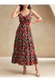 Red Floral Print Strappy Maxi Dress - 4