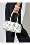 White Polka Dot Shoulder Bag with Buckle Detail - 2