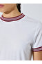 White Round Neck T-Shirt with Striped Trim - 4