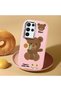Samsung Galaxy S22 Ultra Compatible Case Camera Protector Pink Silicone Couple Phone Case with Bear Pattern - 2