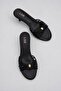 Women's Black Gold Buckle 5 cm Heeled Slippers - 6