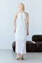 White Halter Neck Pleated Belt Detailed Lined Midi Dress - 7