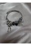 Women's Silver Charm Bracelet Black Stone Bow and Heart Figured Steel Twist Bracelet - 2