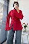 Premium Chinese Buttoned Linen Blouse with Side Slits - Red - 4