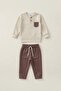 Collar Button Detail, Gray Fabric, Cotton Brown Boy's Suit - 3