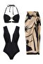3-Piece Black Swimsuit Pareo Bikini Set