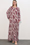Women's Patterned Long Dress 2596 - Burgundy - 4