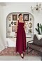 Women's Burgundy Midi Dress Square Collar Backless Bow Detailed Atlas - 8