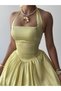 Women's Sari Mini Dress Satin Halter Neckline Stylish with Gathered Balloon Skirt - 8
