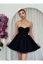 Women's Black Mini Dress Strapless Sweetheart Neckline Gathered Tulle Skirted Mini Evening Dress - 4