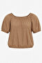 Girl's Boat Neck Elastic Short Sleeve Cotton Blouse - 2
