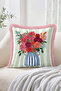 Colorful Flower Bouquet in Striped Vase Patterned Fringed Throw Pillow Cover - Modern Tassel Pillowcase