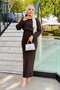 Openwork Double Knit Dress with Inner Lining Brown - 4