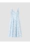 Peak New Season Blue Square-Neck Floral Waist-Fitted Dress - 8