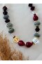 Gold Detailed Burgundy & Gray Bead Design Necklace - 2