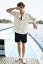 Men's Oversize Shirt with Embroidered Back Lettering - Natural - 3