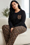 Leopard Patterned Embroidered Cotton Lycra Large Size Oversized Knitted Pajama Set26240915