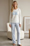 White Patterned Cotton Lycra Crew Neck Knitted Pajama Set26240291 - 2