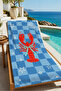 Retro Blue Plaid Lobster Pattern 70X150 Beach Towel - Digital Printed Fade-Resistant Bath Towel