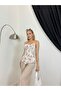 Women's White Floral Patterned Strappy Square Neck Fitted Asymmetrical Hem Blouse - 2