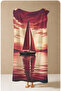 Vintage Burgundy Sailing Sunset Sea Patterned 70X150 Beach Towel - Cotton Bath Towel - 5
