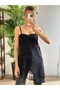 Women's Black Strappy Lace Detailed Asymmetrical Hem Mini Dress - 4