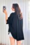 Women's Black Short Sleeve Tie-Up Kimono Cut Flowy Shirt Collar Blouse - 5