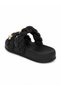 Girl's Black Double-Strapped Knitted Casual Comfortable Summer Slippers with Accessory Detail - 4
