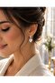 Luxury Vip Silver Color White Heart Flower Figured Dangle Hoop Earrings |   Elegant Special Design - 2