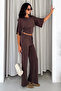 Women's Black Crop Blouse Wide Leg Pants Two-Piece Set - 7