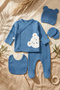 Sage Navy Blue Teddy Bear Embroidered Baby Boy Ribbed Cotton 5-Piece Newborn Hospital Release Set and Baby Jewelry - 4