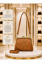 Women's Tan 4-Compartment Lined Scholarship Handbag and Shoulder Bag - 2