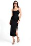 Black Bodycon Midi Pencil Dress |   Thin Strap Pool Collar |   Cut Out Backless Design with Slit Detail |   Viscose Blended Interlock Stretch Knitted Fabric
