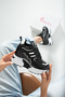 New Season Black and White Hidden Wedge Heel Sneakers Heel Height Total 10 cm - 4