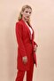Shawl Collar Pocketed Long Jacket-Red - 4