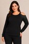 Women's Asymmetrical Stone Printed One Shoulder Open Cotton Viscose Long Sleeve Stylish Curve Plus Size Blouse - 3